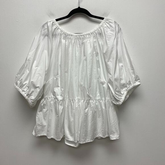 Old Navy Womens White Solid Puff Sleeve Cutout Back Babydoll Swing Blouse 3X - Picture 1 of 7